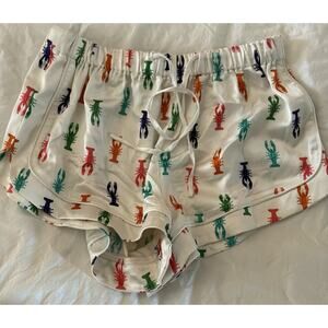 Buddy Love Medium White Red Orange Satin Lobster Print Short Shorts Seaside